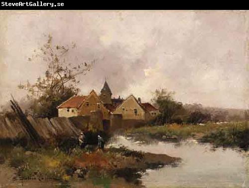 Eugene Galien-Laloue Village au Bord de Eau